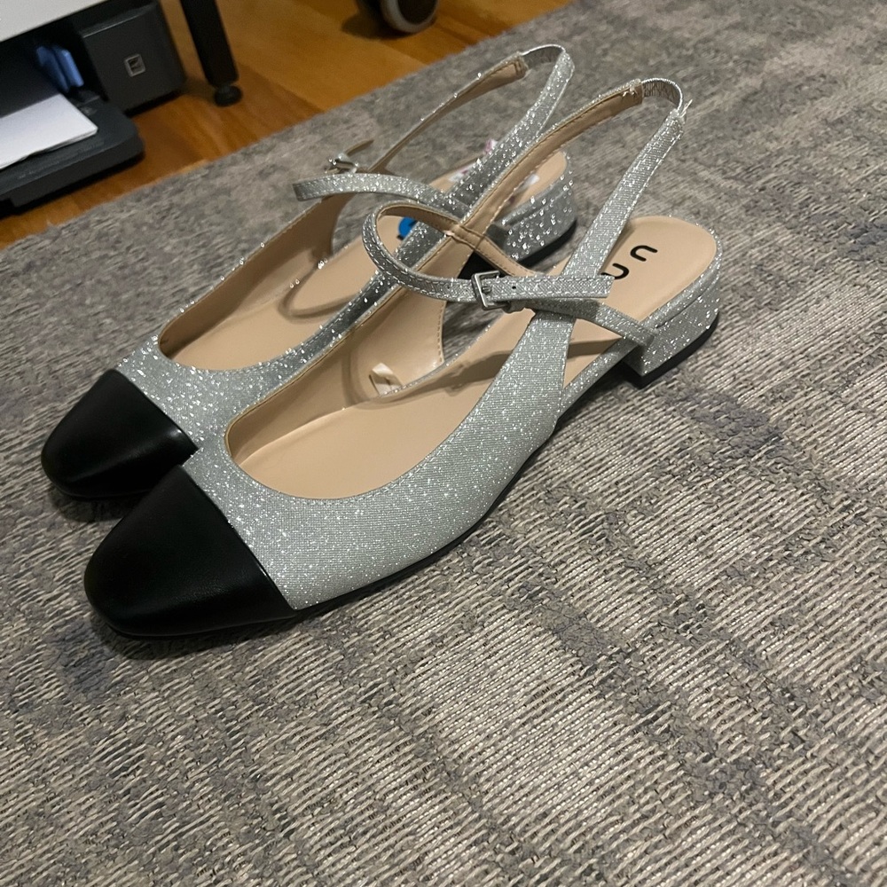 Elegant Silver and Black Women's Slingback Shoes